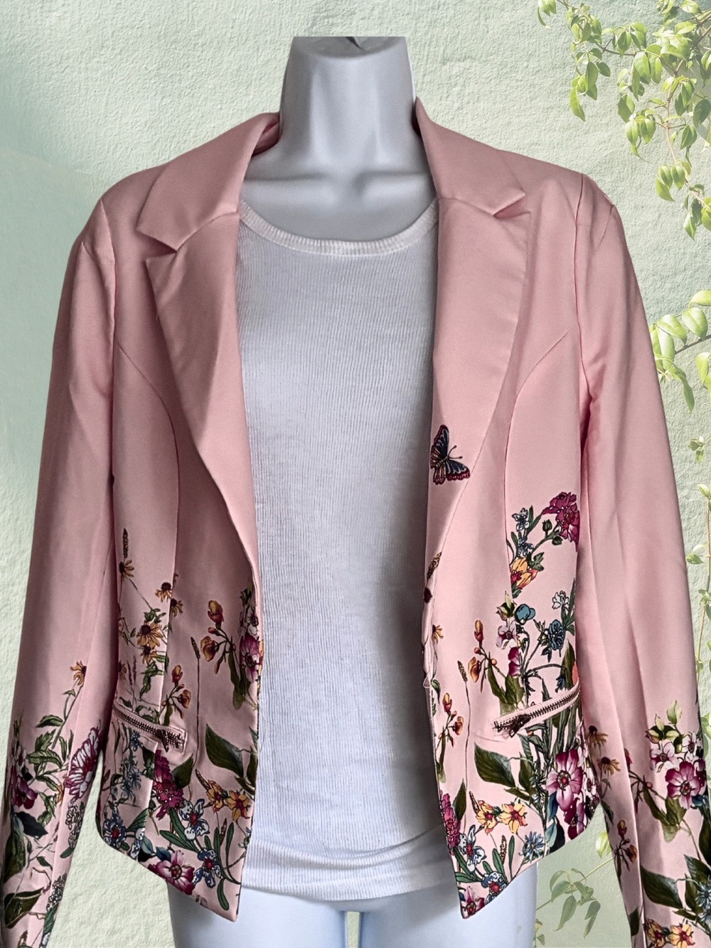 Cropped Cardigan Blazer Pink Floral Butterfly Fairy Cottagecore Bolero SZ S